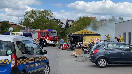 Pożar na terenie Galerii Wybickiego 