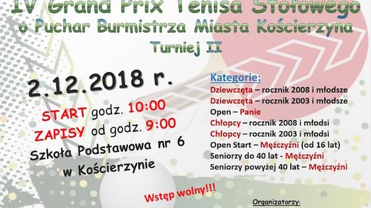 Zapraszamy na Turniej Tenisa Stołowego