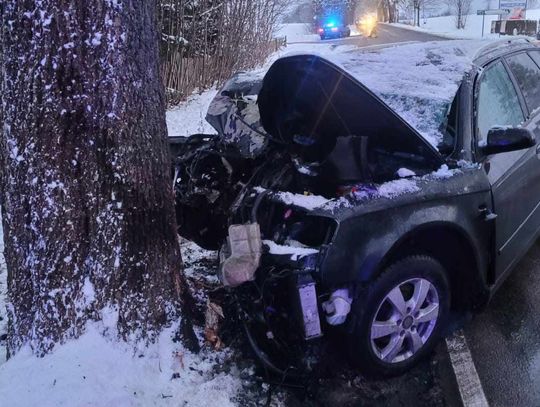 Groźny wypadek na DK nr 214: Audi uderzyło w drzewo