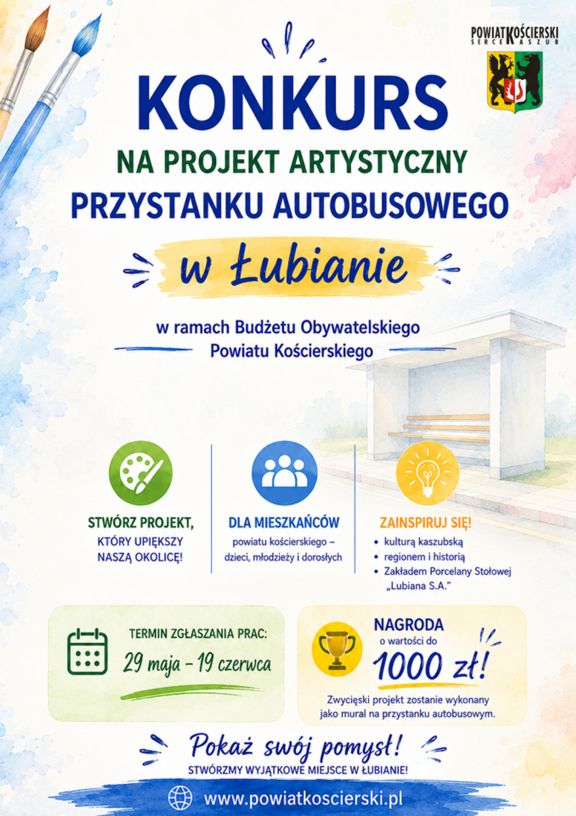 Powiat Kościerski: Zaprojektuj mural dla Łubiany i wygraj tysiąc zł