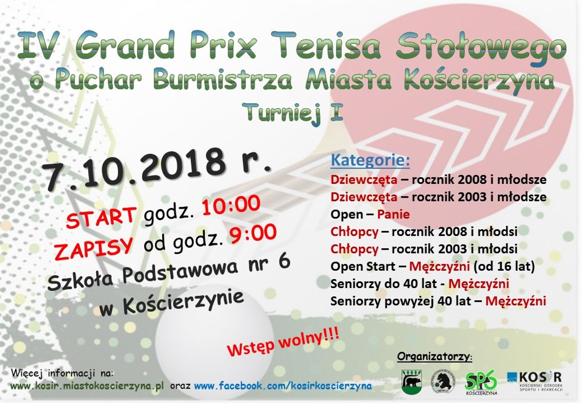 IV Grand Prix Tenisa Stołowego o Puchar Burmistrza Miasta Kościerzyna 2018