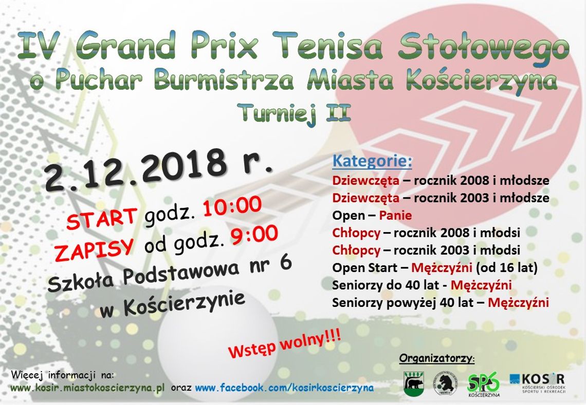 IV Grand Prix Tenisa Stołowego o Puchar Burmistrza Miasta Kościerzyna 2018 – turniej 2