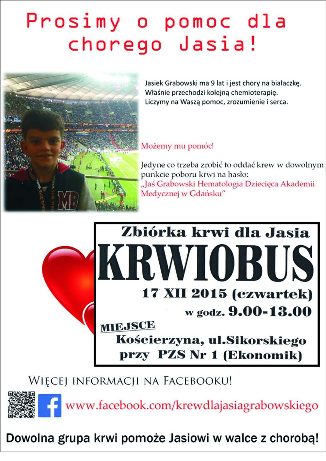 Zbiórka krwi dla chorego na białaczkę Jasia Grabowskiego