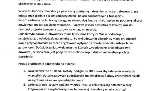 Pytania Zdzisława Czuchy odnośnie obwodnicy Pytania Zdzisława Czuchy odnośnie obwodnicy